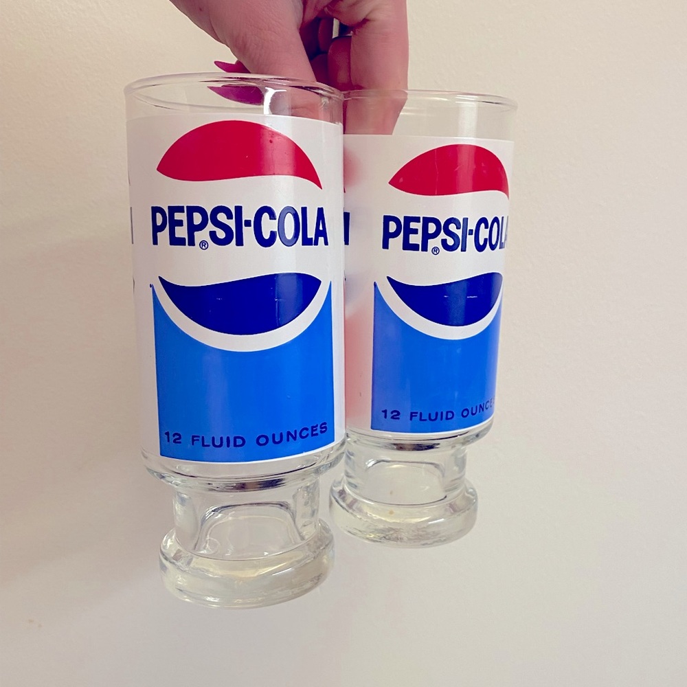 Rare Vintage 12 oz. Footed Pepsi-Cola Three Sided Drinking Glass